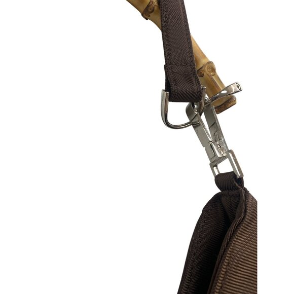 Vintage Avon Nylon Shoulder Bag Purse Bamboo Handle Brown - Picture 4 of 8